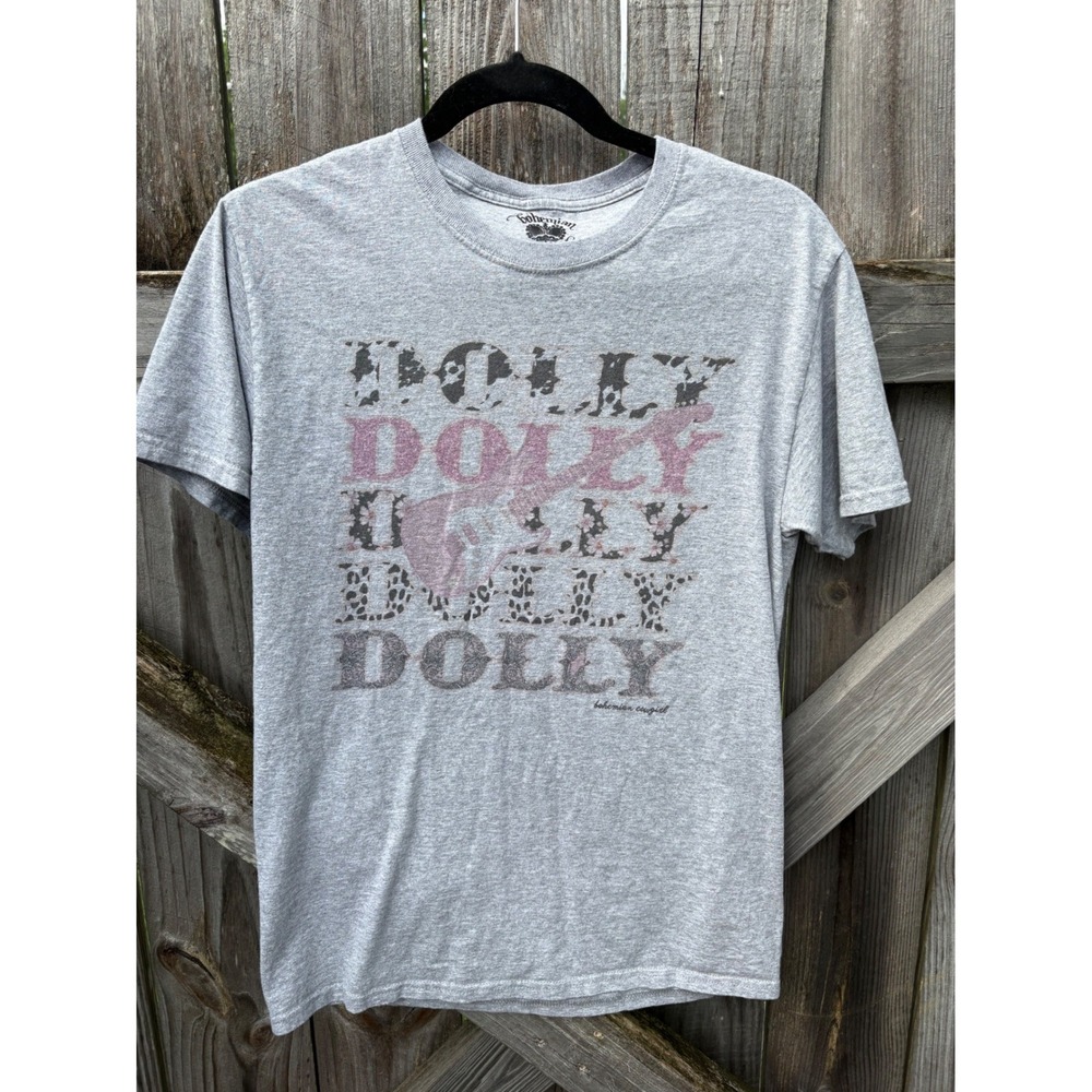Bohemian Cowgirl Dolly Parton Inspired Graphic T-Shirt Grey Cow Leopard Print S